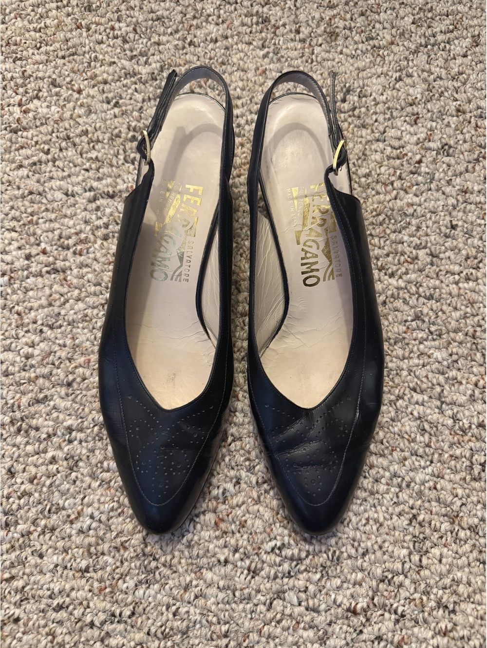Salvatore Ferragamo vintage black leather kitten heels